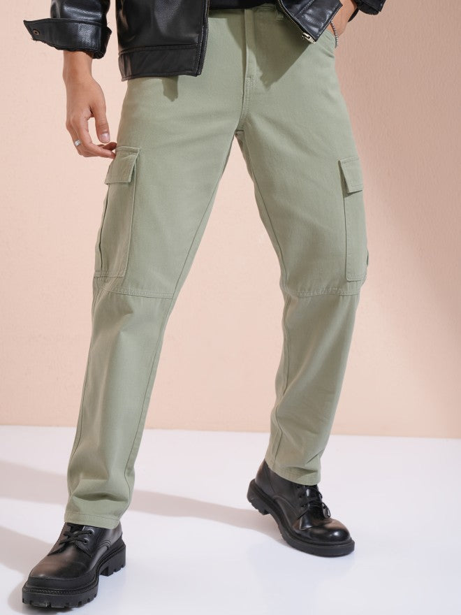 Highlander Men Grey Straight Fit Cargo Trousers - Grey - Image 1