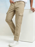 Highlander Men Beige Straight Fit Solid Cargos - Beige - Image 1