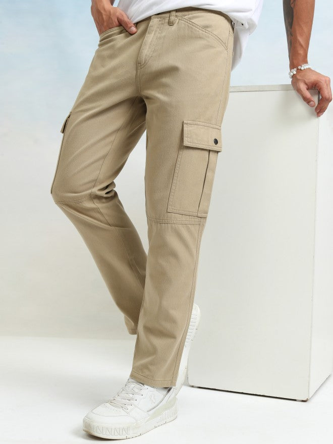 Highlander Men Beige Straight Fit Solid Cargos - Beige - Image 1