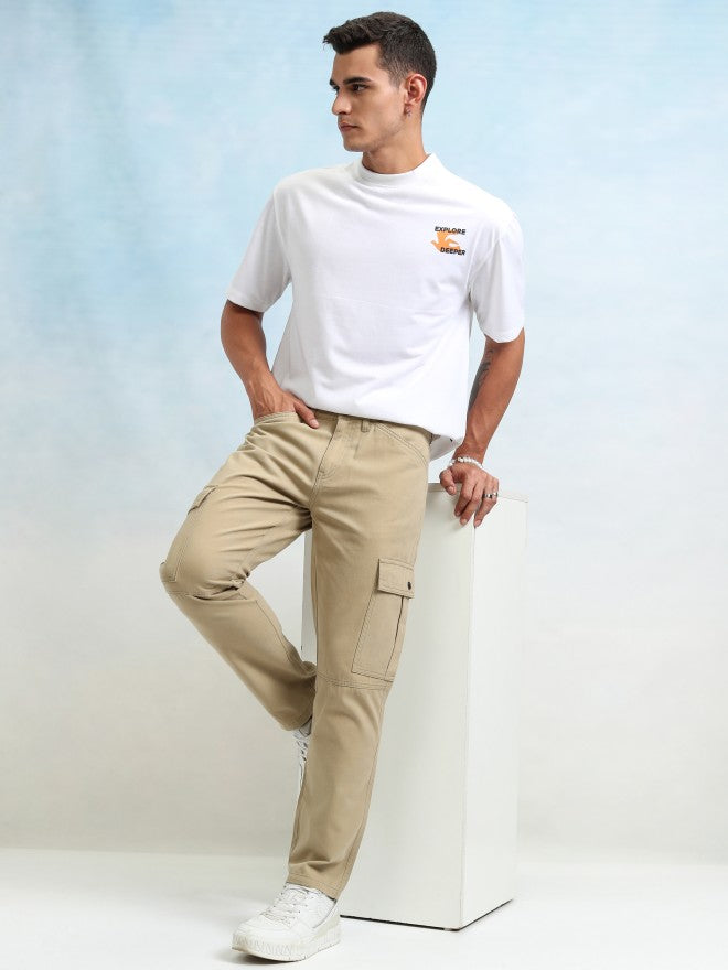 Highlander Men Beige Straight Fit Solid Cargos - Beige - Image 2