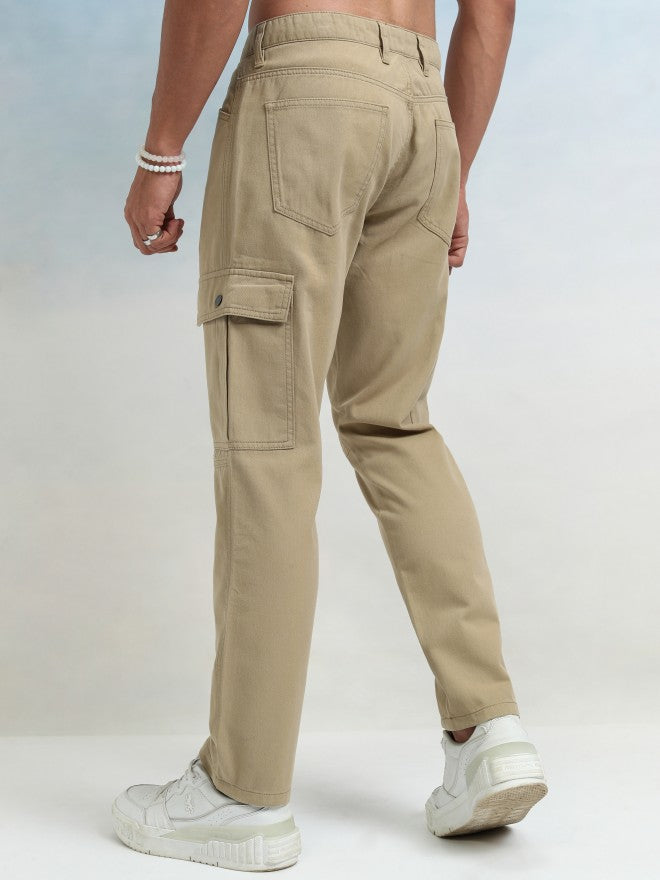 Highlander Men Beige Straight Fit Solid Cargos - Beige - Image 3