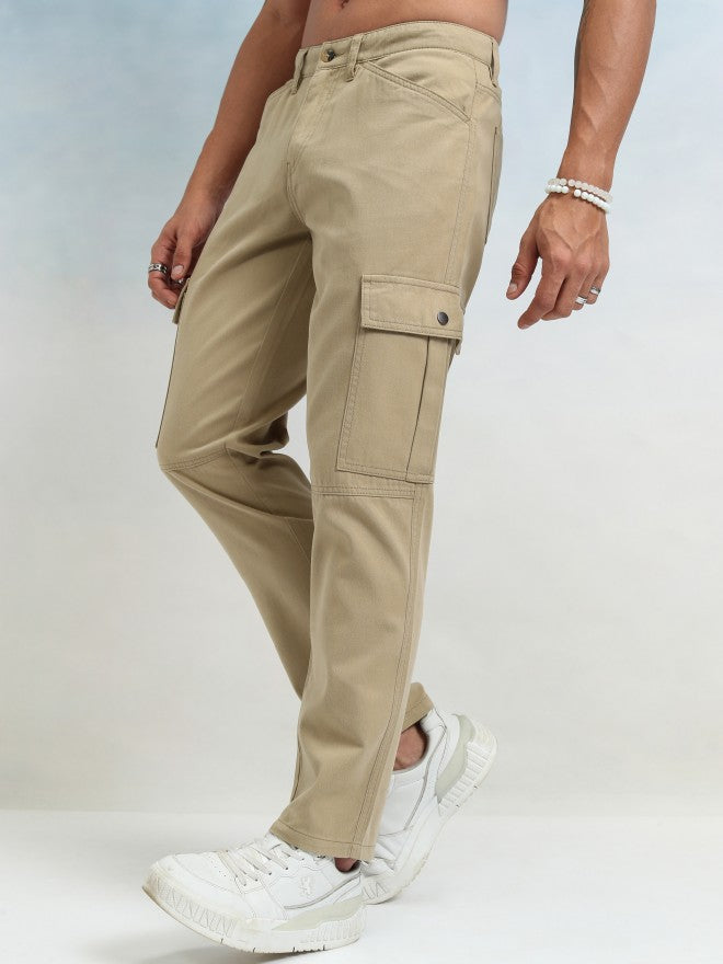 Highlander Men Beige Straight Fit Solid Cargos - Beige - Image 4