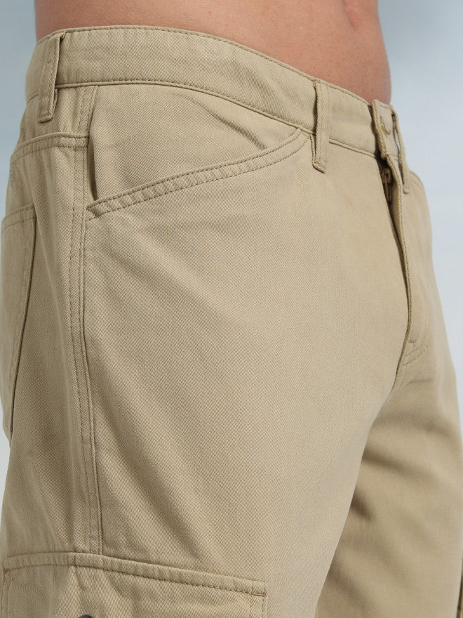 Highlander Men Beige Straight Fit Solid Cargos - Beige - Image 5