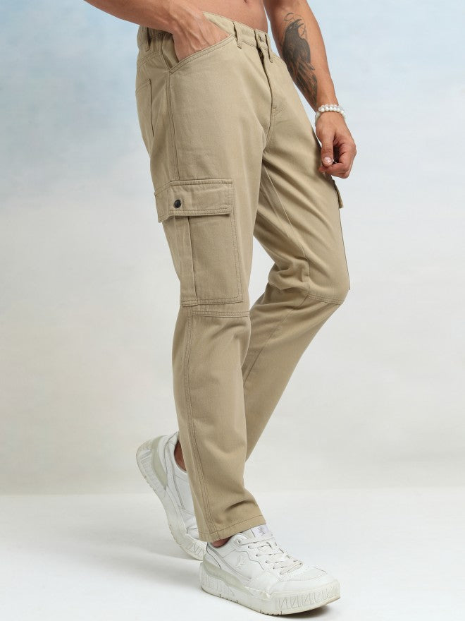 Highlander Men Beige Straight Fit Solid Cargos - Beige - Image 6
