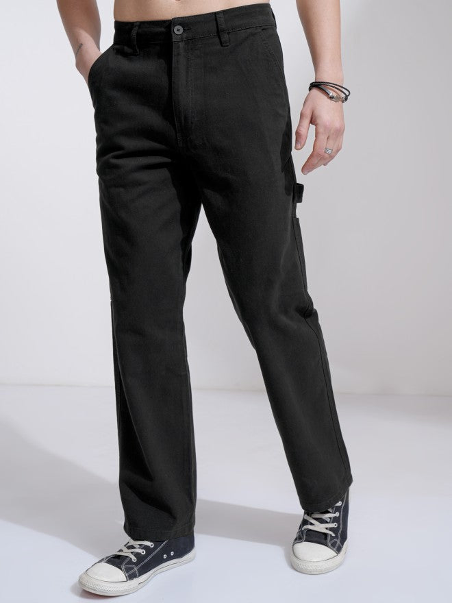 Purple By Highlander Men Black Straight Fit Solid Cargo - Black - Image 1