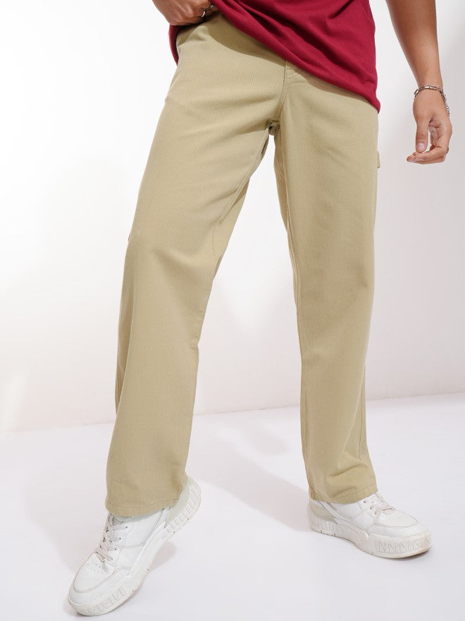 Purple By Highlander Men Beige Straight Fit Solid Cargo - Beige - Image 1