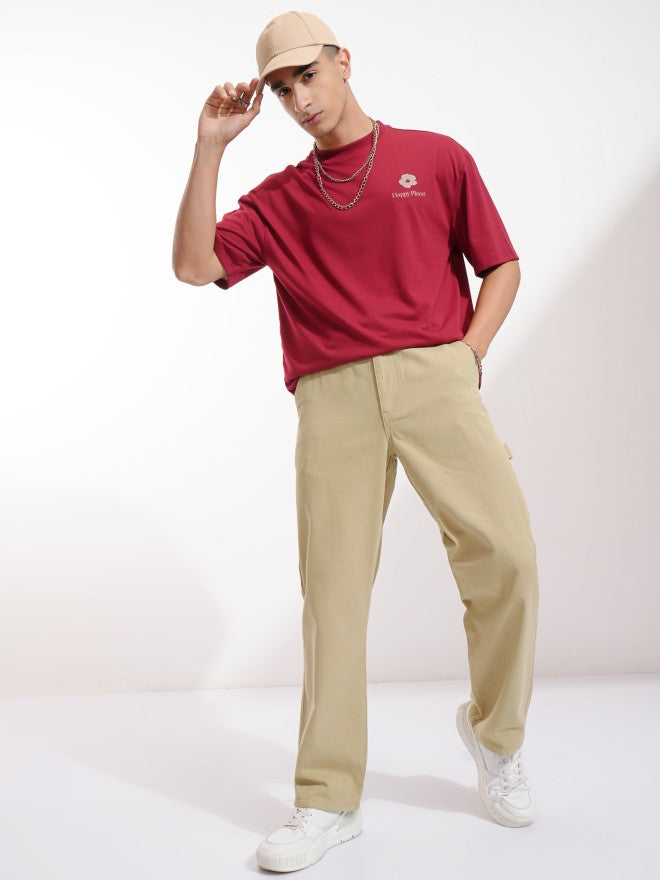 Purple By Highlander Men Beige Straight Fit Solid Cargo - Beige - Image 2