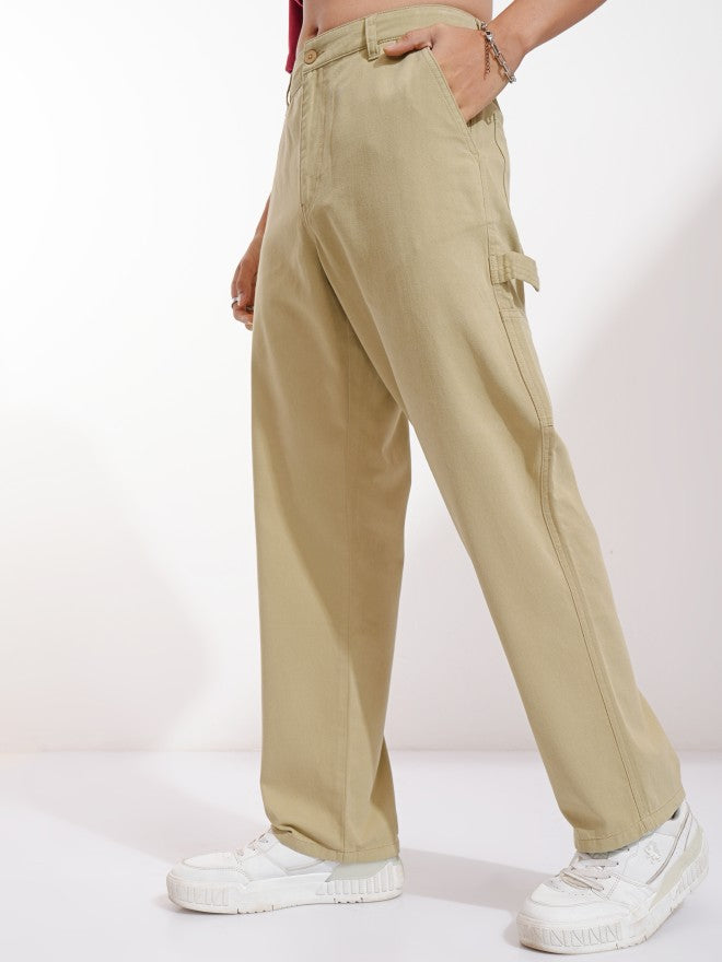 Purple By Highlander Men Beige Straight Fit Solid Cargo - Beige - Image 4
