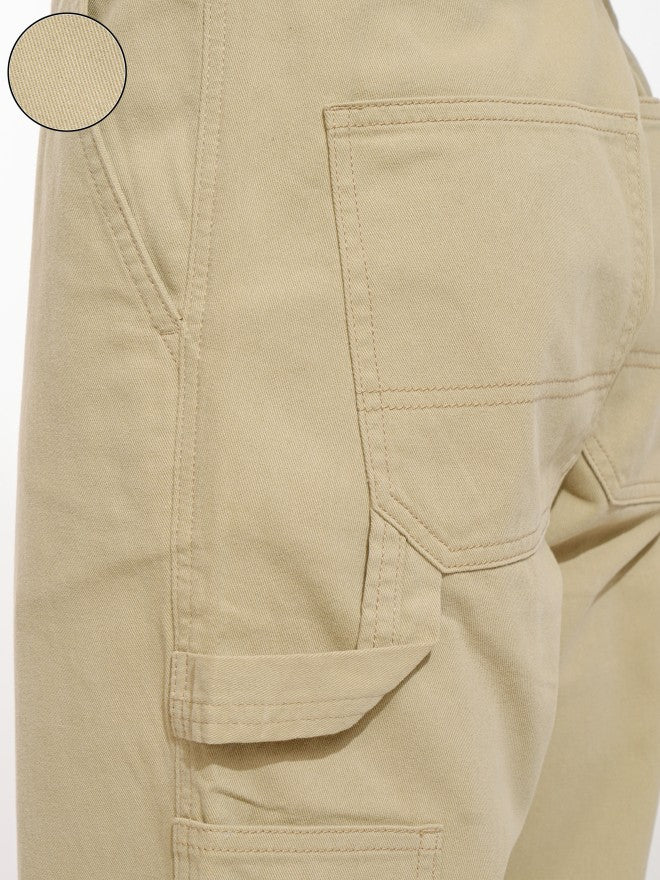 Purple By Highlander Men Beige Straight Fit Solid Cargo - Beige - Image 5