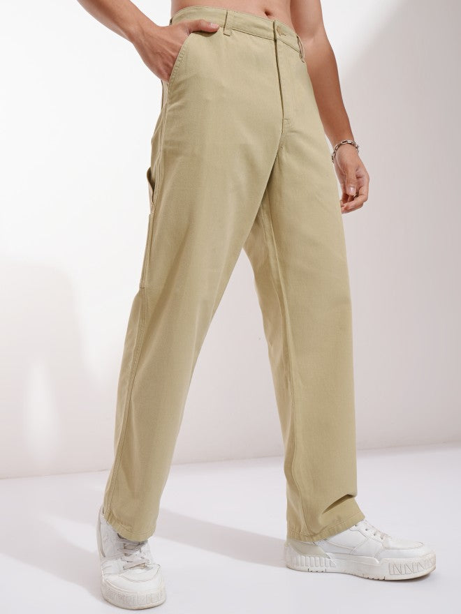 Purple By Highlander Men Beige Straight Fit Solid Cargo - Beige - Image 6