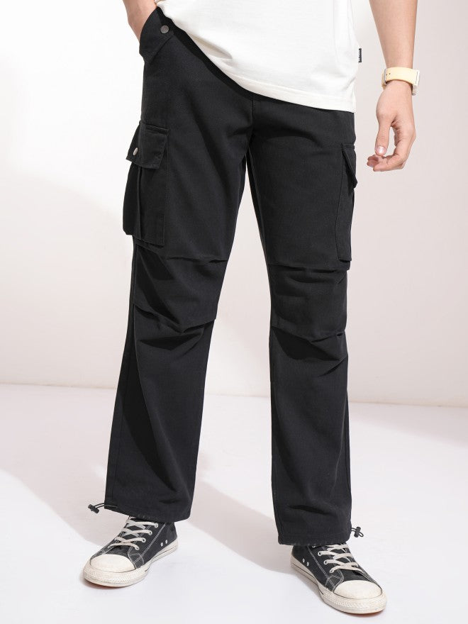 Highlander Men Black Straight Fit Solid Cargos - Black - Image 1