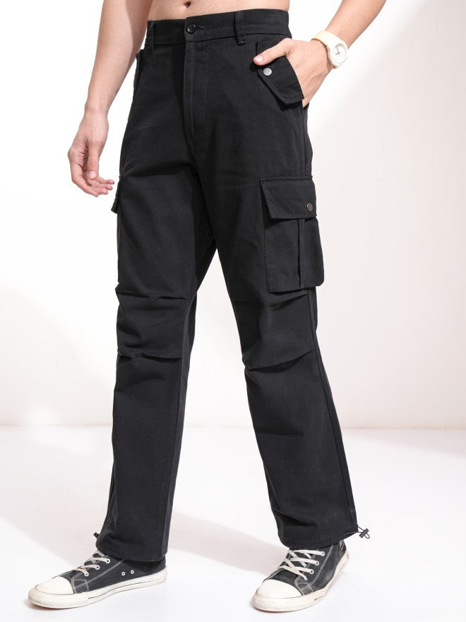 Highlander Men Black Straight Fit Solid Cargos - Black - Image 4