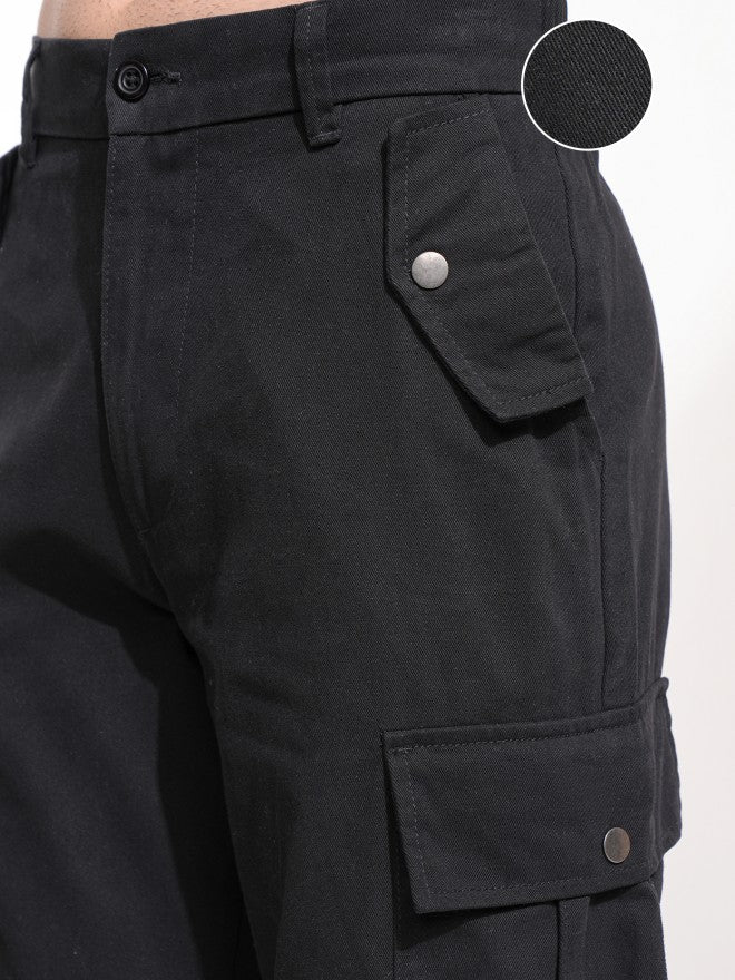 Highlander Men Black Straight Fit Solid Cargos - Black - Image 5