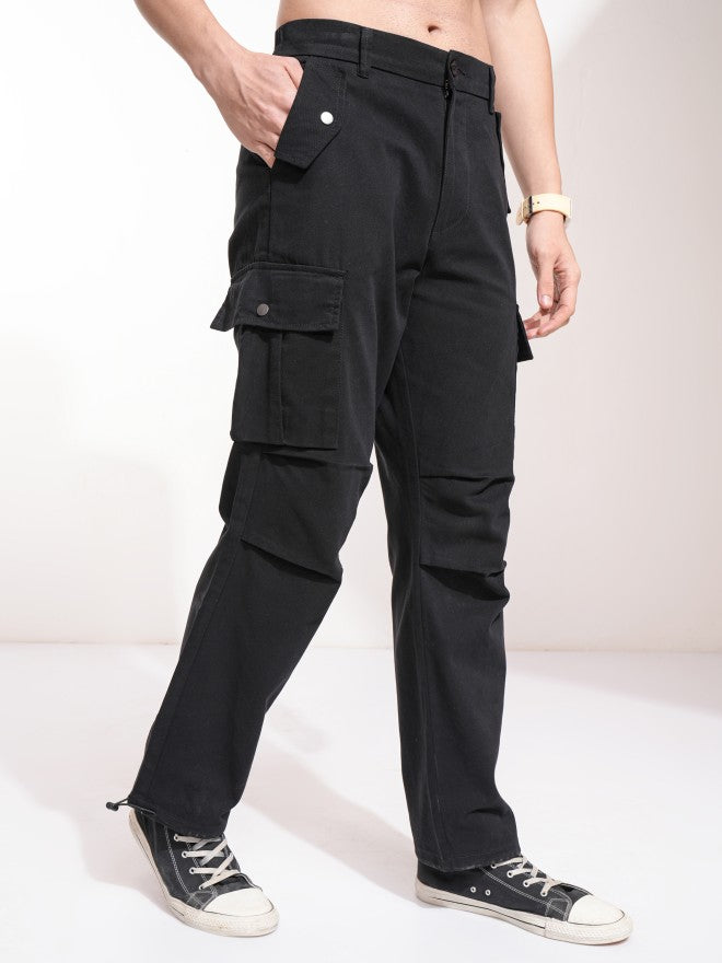 Highlander Men Black Straight Fit Solid Cargos - Black - Image 6