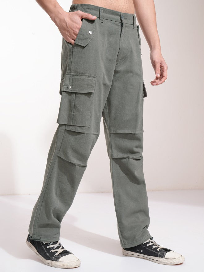 Highlander Men Grey Straight Fit Solid Cargos - Grey - Image 6