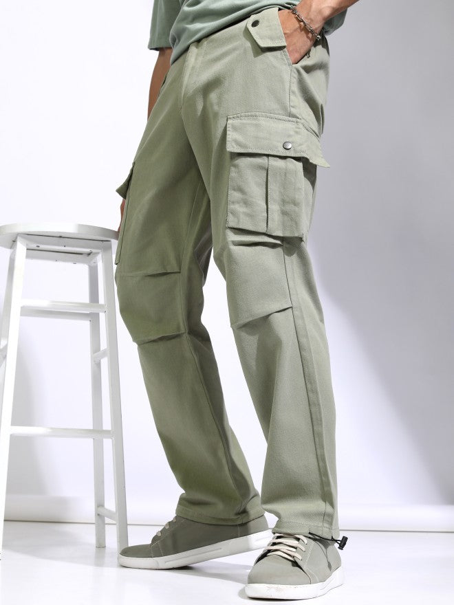 Highlander Men Green Straight Fit Solid Cargos - Green - Image 1