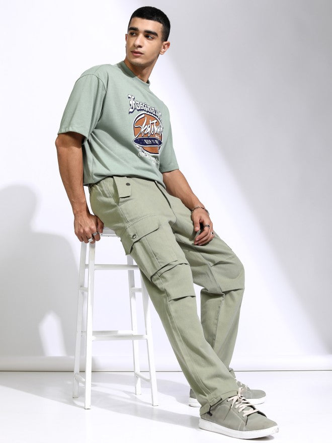 Highlander Men Green Straight Fit Solid Cargos - Green - Image 2