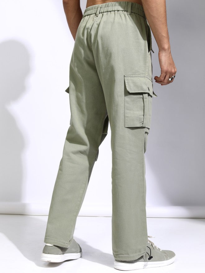 Highlander Men Green Straight Fit Solid Cargos - Green - Image 3