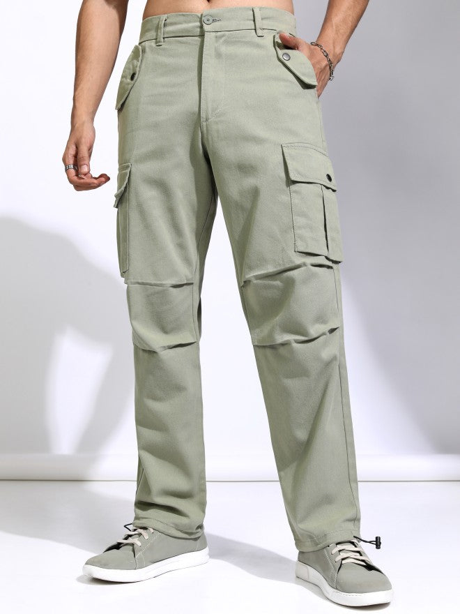 Highlander Men Green Straight Fit Solid Cargos - Green - Image 4