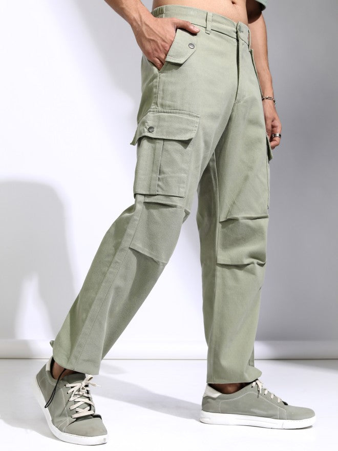 Highlander Men Green Straight Fit Solid Cargos - Green - Image 6