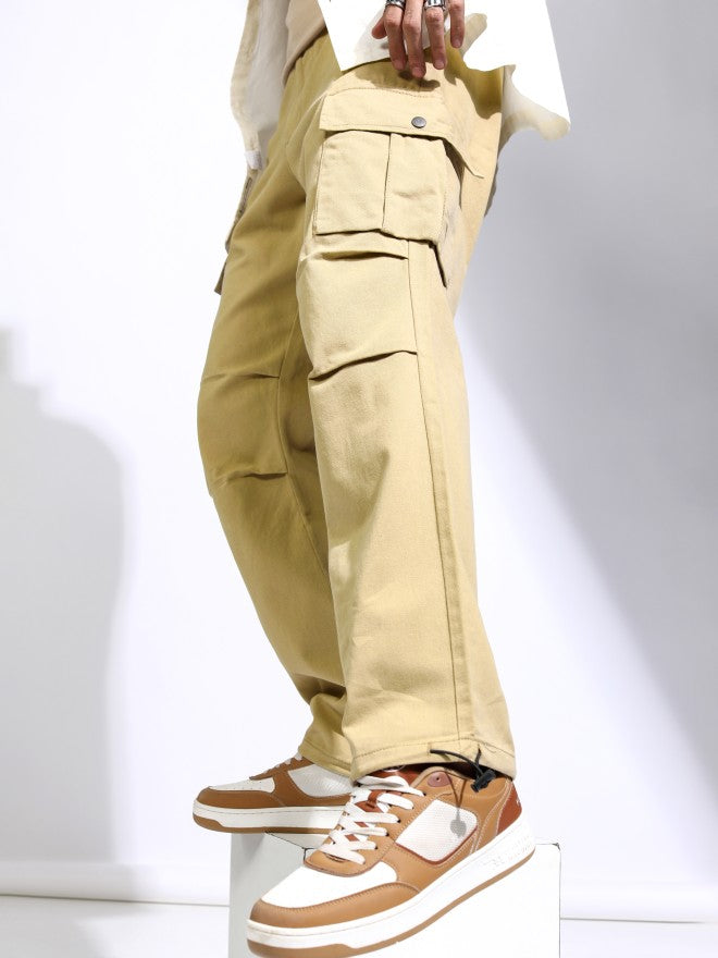 Highlander Men Yellow Straight Fit Solid Cargos - Yellow - Image 4