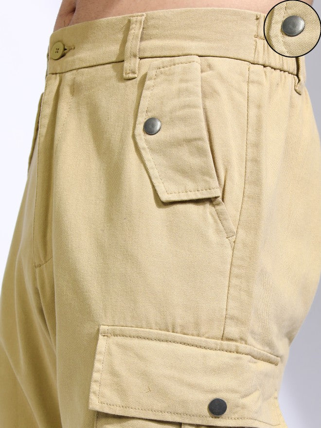 Highlander Men Yellow Straight Fit Solid Cargos - Yellow - Image 5
