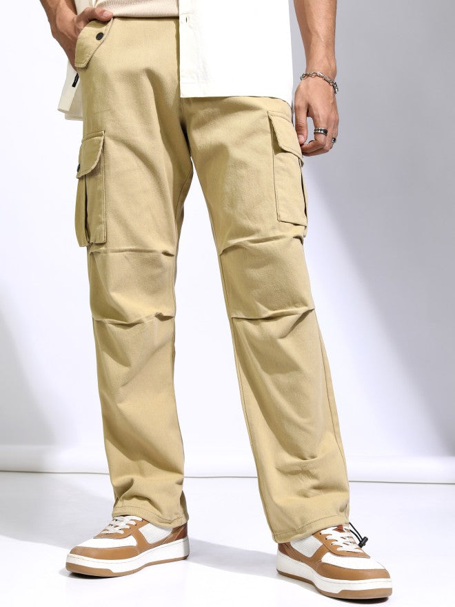 Highlander Men Yellow Straight Fit Solid Cargos - Yellow - Image 6