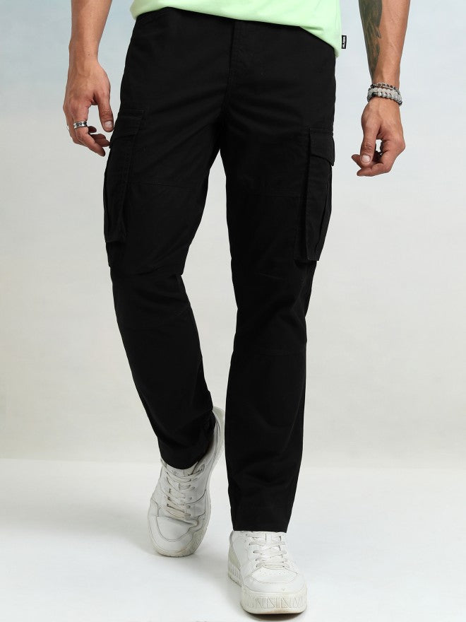 Highlander Men Black Straight Fit Solid Cargos - Black - Image 1