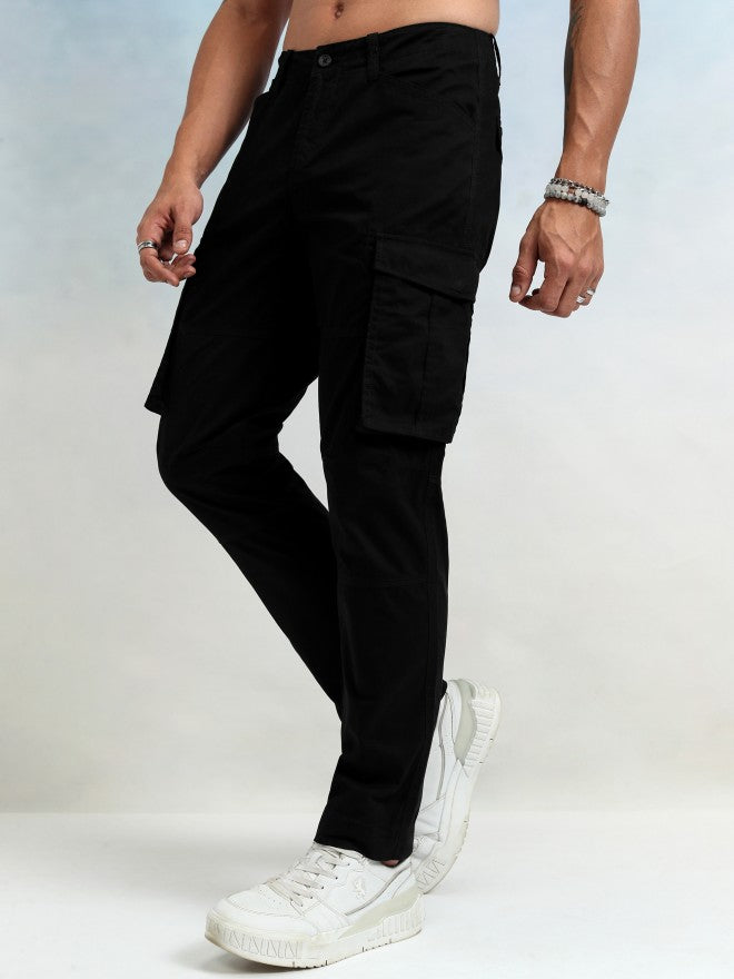 Highlander Men Black Straight Fit Solid Cargos - Black - Image 4