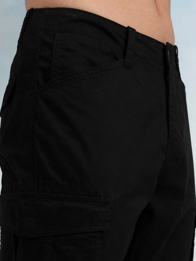 Highlander Men Black Straight Fit Solid Cargos - Black - Image 5