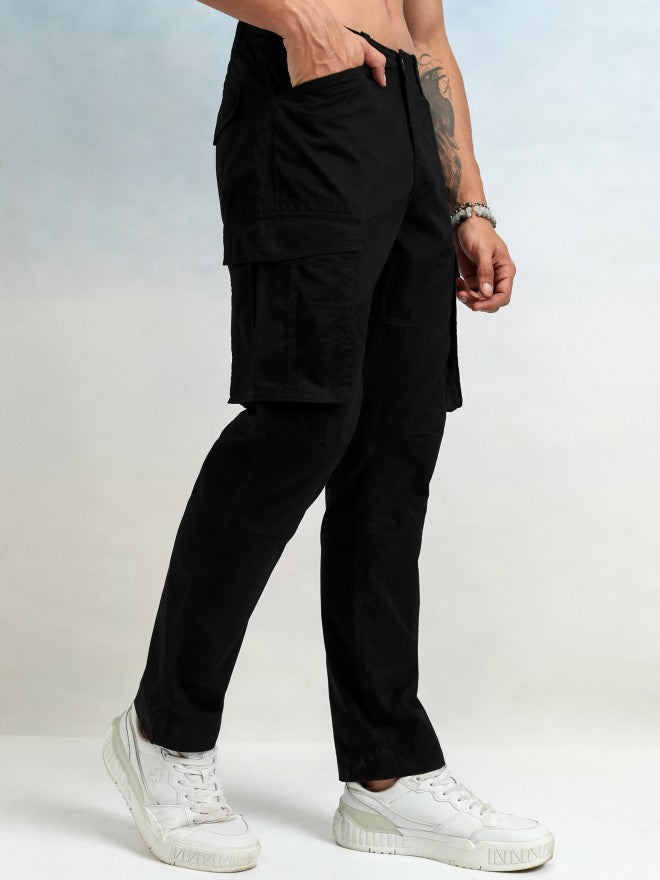 Highlander Men Black Straight Fit Solid Cargos - Black - Image 6