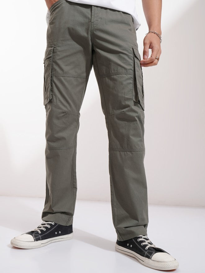 Highlander Men Grey Straight Fit Solid Cargos - Grey - Image 1