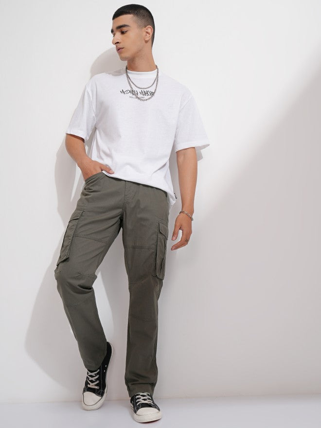 Highlander Men Grey Straight Fit Solid Cargos - Grey - Image 2