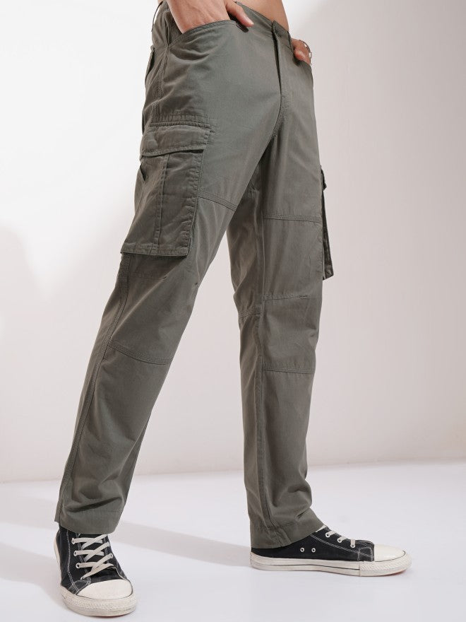 Highlander Men Grey Straight Fit Solid Cargos - Grey - Image 6