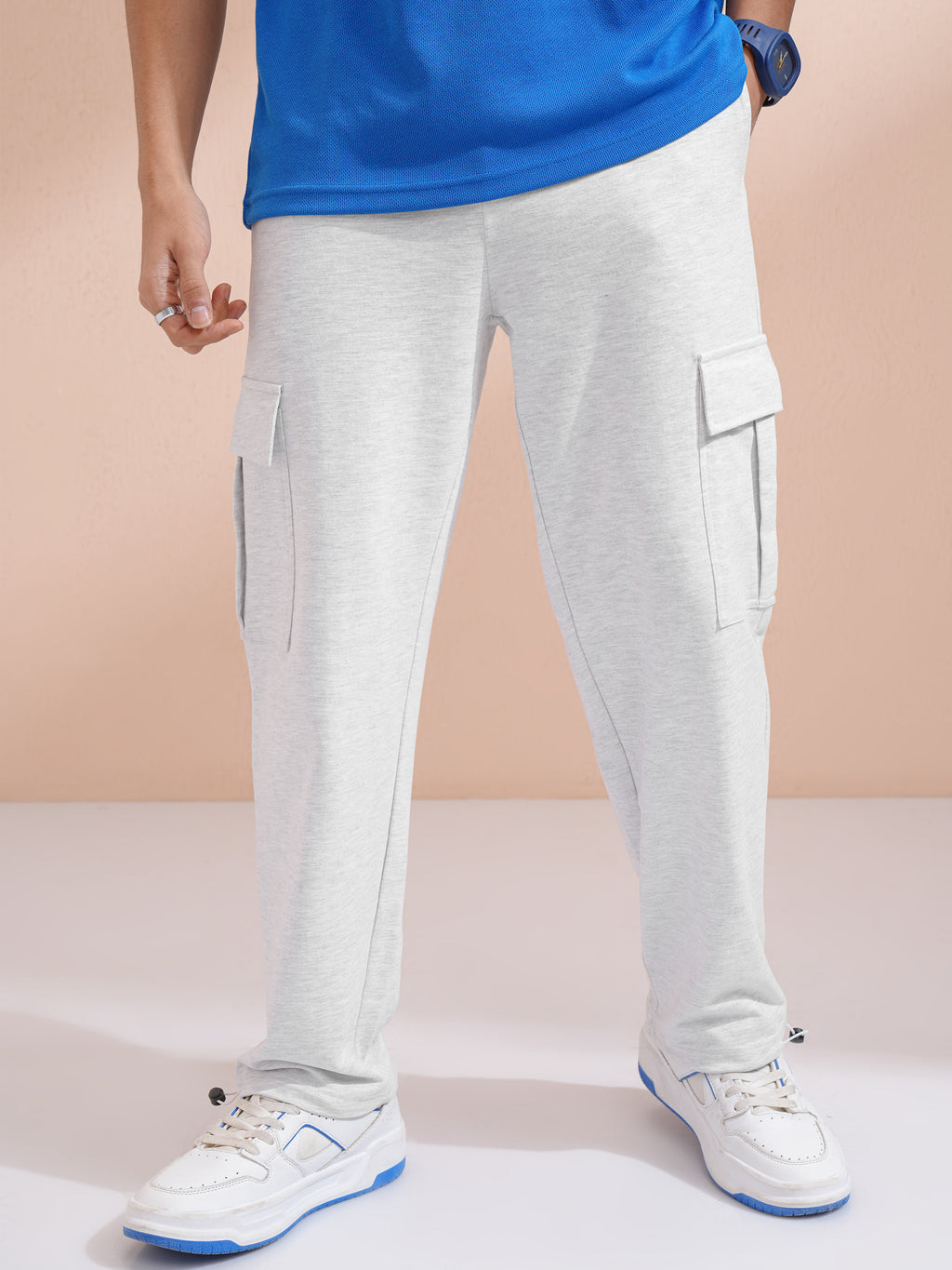 Purple By Highlander Men Grey Melange Straight Fit Solid Cargo - Grey Melange - Image 1