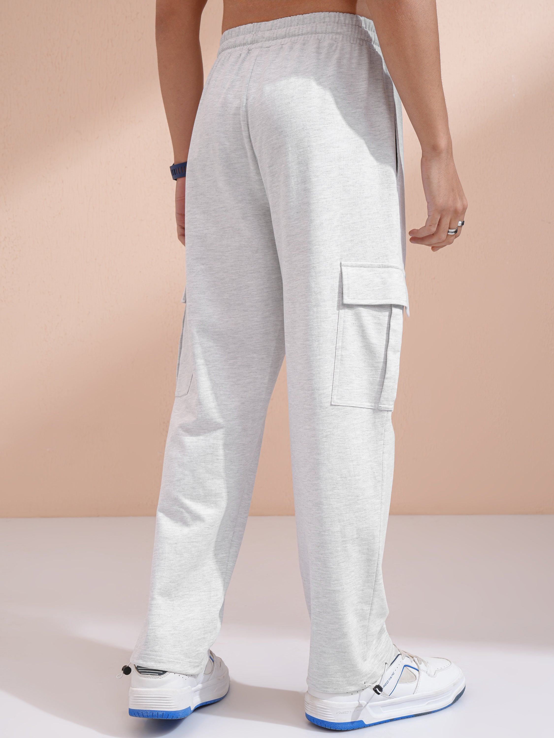 Purple By Highlander Men Grey Melange Straight Fit Solid Cargo - Grey Melange - Image 3