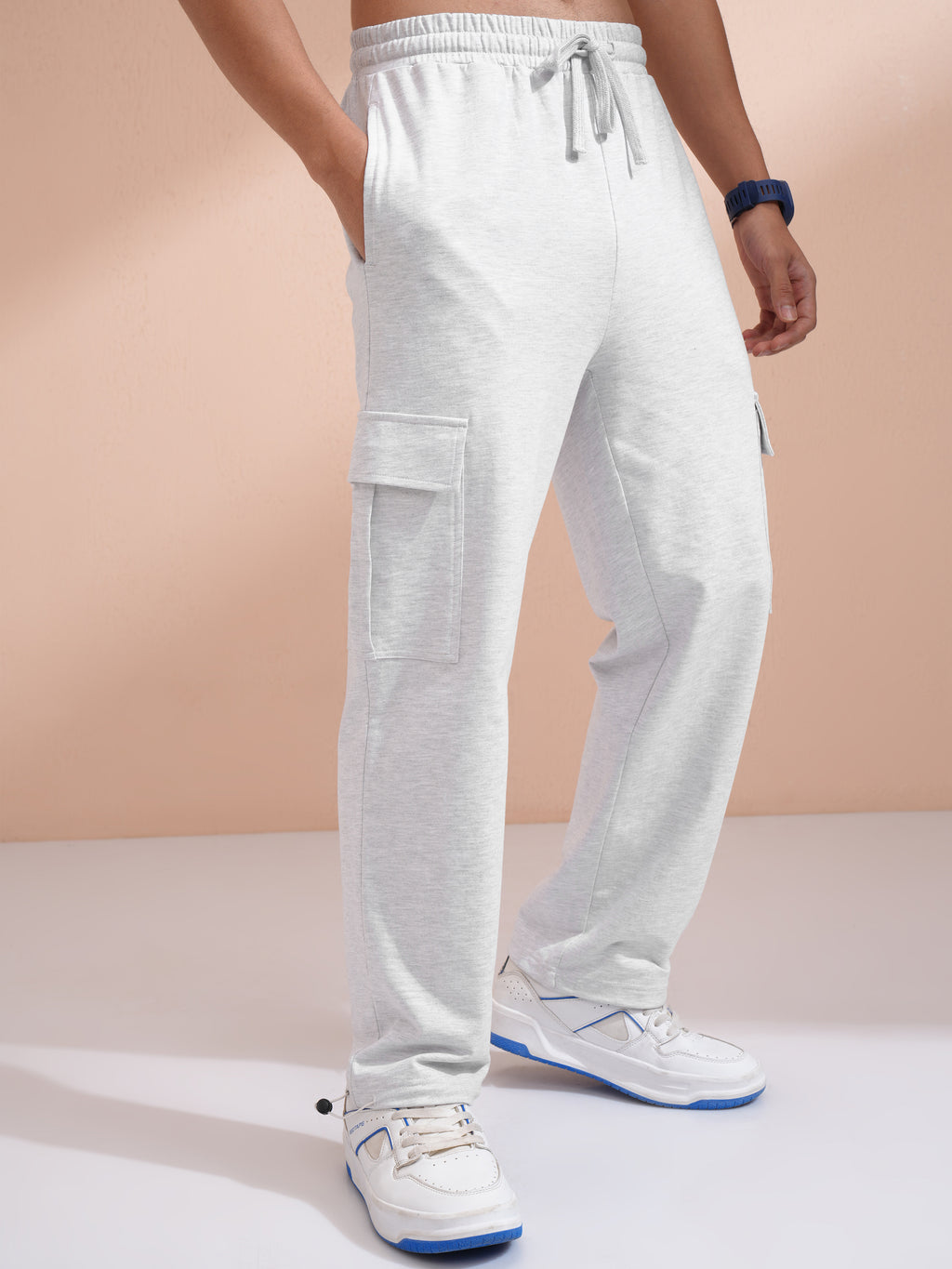Purple By Highlander Men Grey Melange Straight Fit Solid Cargo - Grey Melange - Image 6