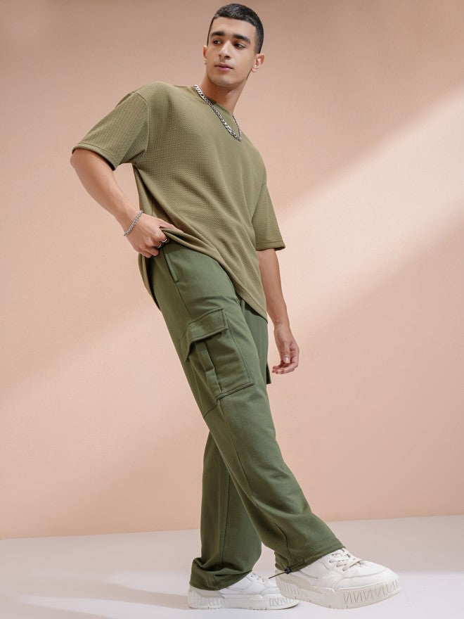 Highlander Men Olive Straight Fit Solid Cargos - Olive - Image 2