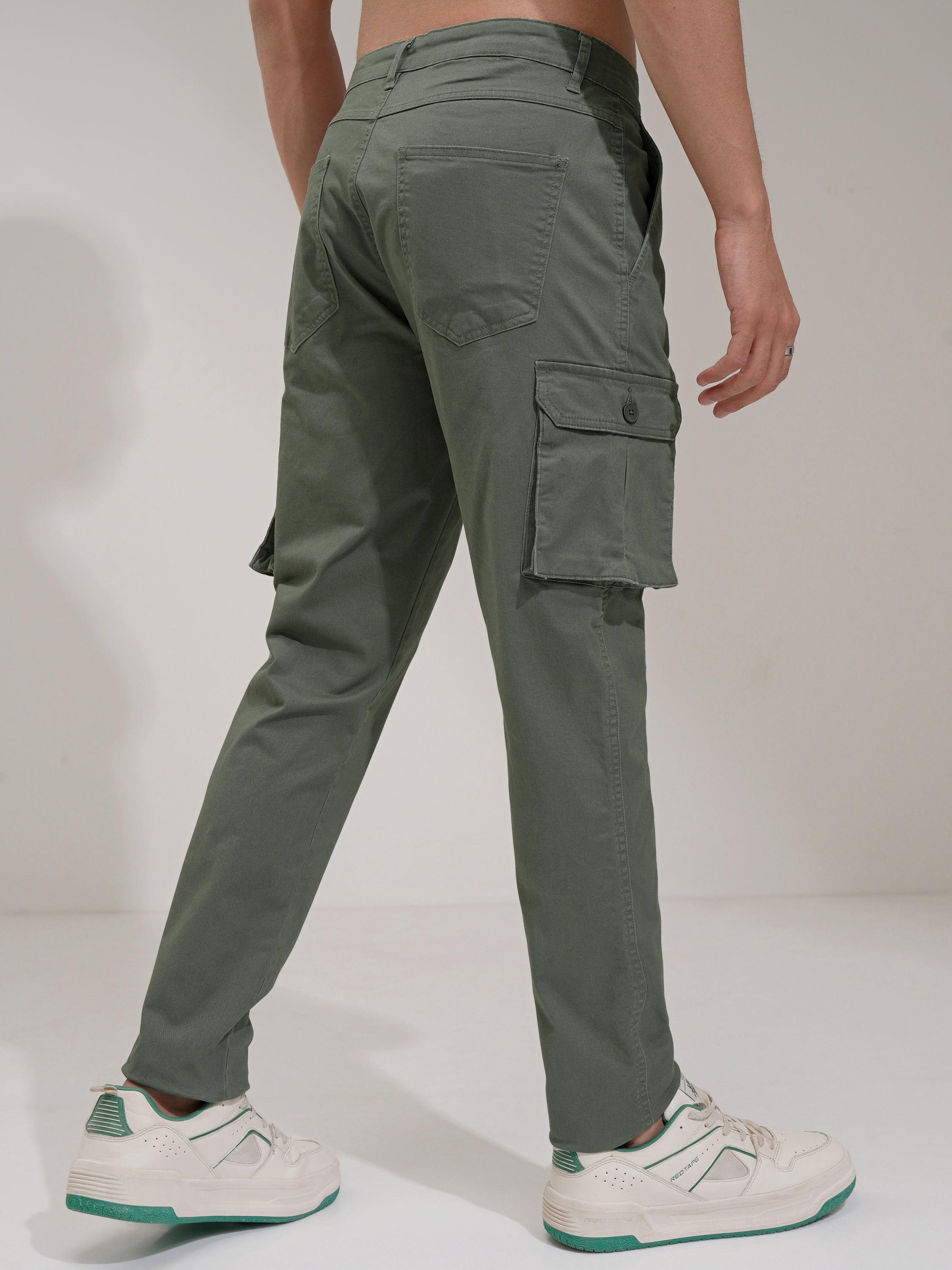 Purple By Highlander Men Green Regular Fit Solid Cargo - Green - Image 3