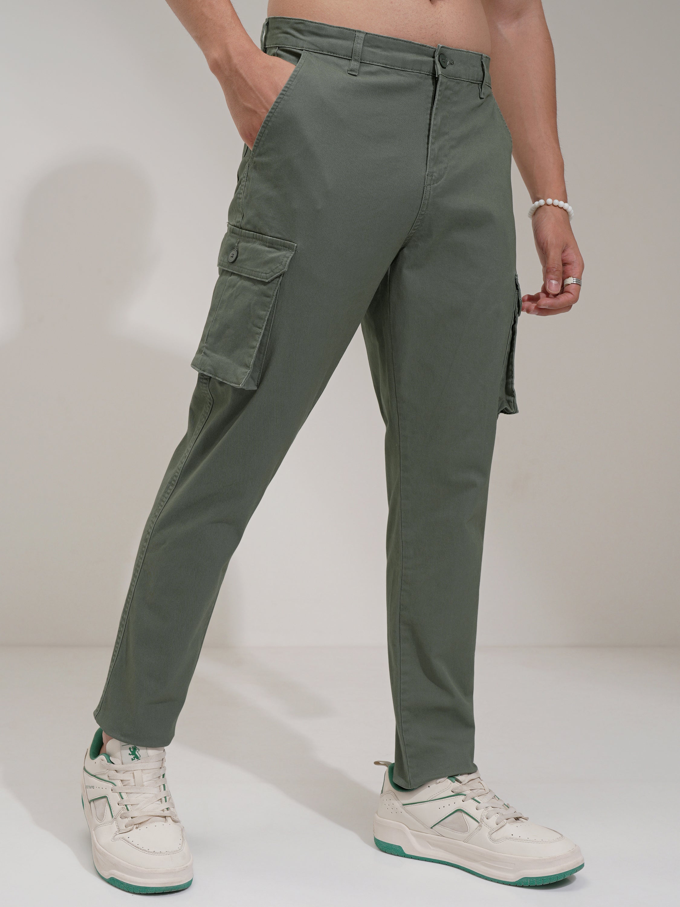 Purple By Highlander Men Green Regular Fit Solid Cargo - Green - Image 6