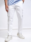 Purple By Highlander Men White Straight Fit Solid Cargo - White - Image 1