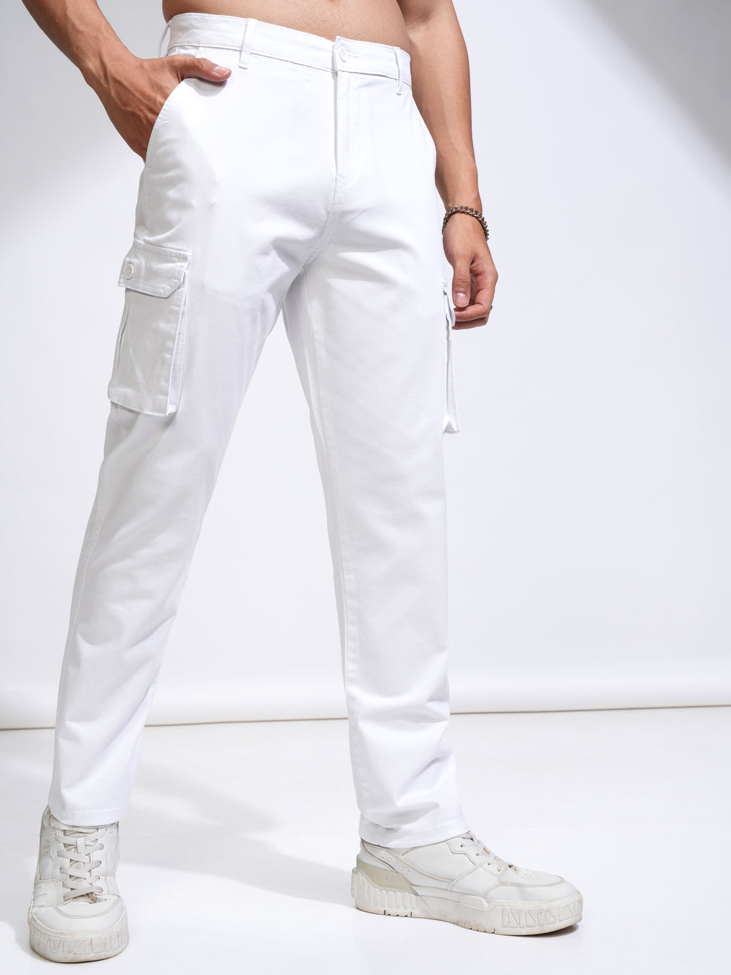 Purple By Highlander Men White Straight Fit Solid Cargo - White - Image 6