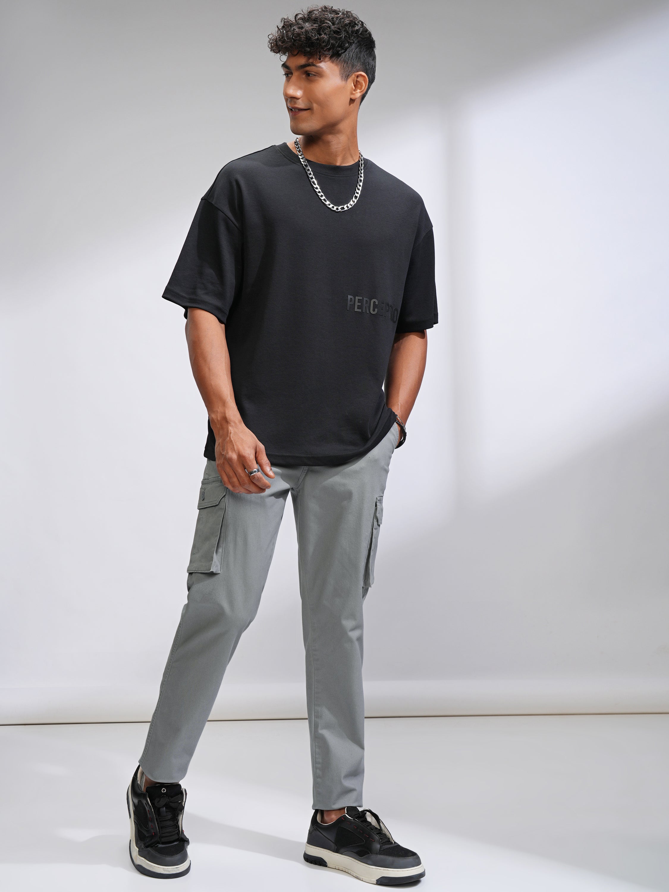 Purple By Highlander Men Grey Straight Fit Solid Cargo - Grey - Image 2