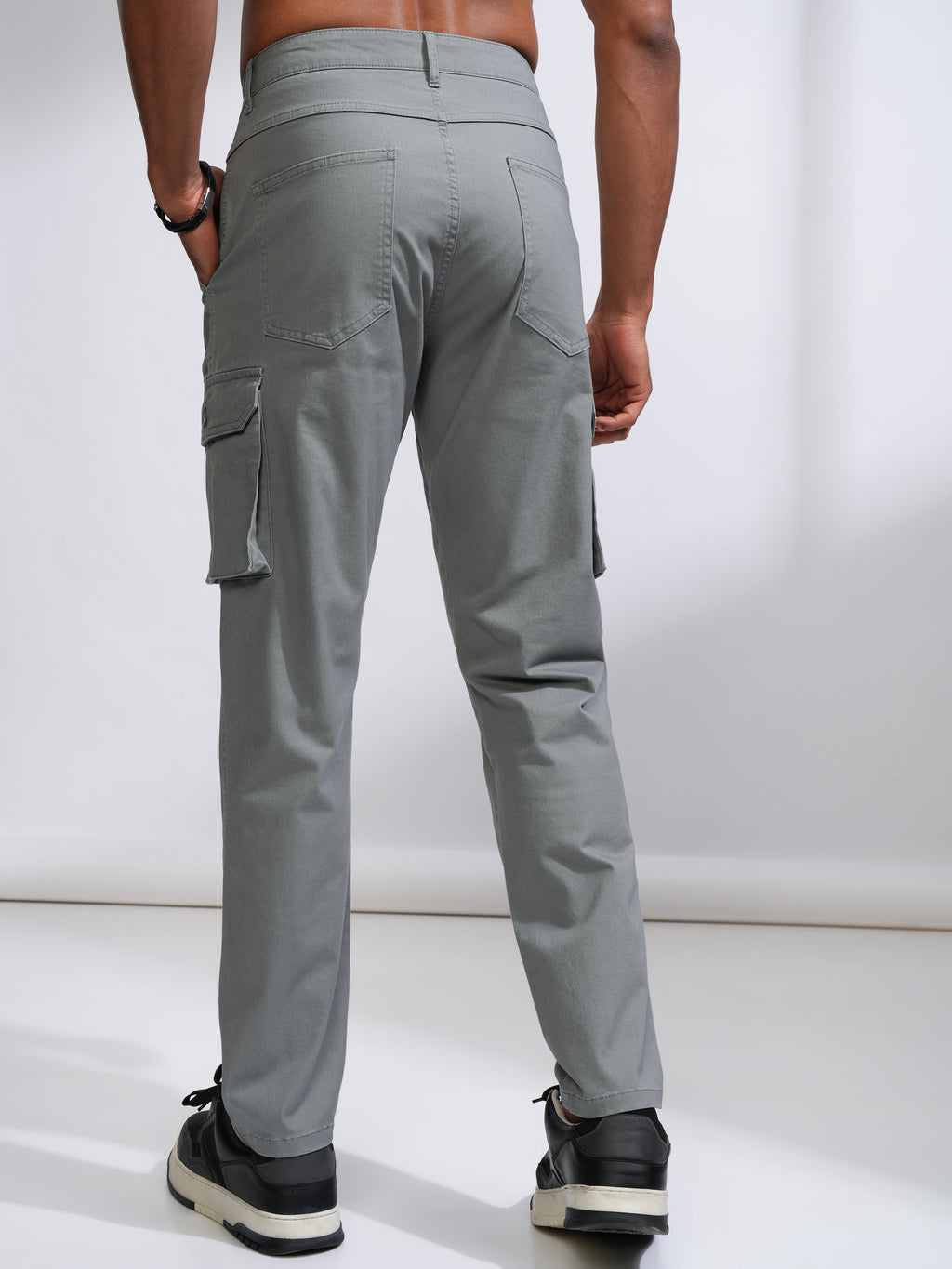 Purple By Highlander Men Grey Straight Fit Solid Cargo - Grey - Image 3