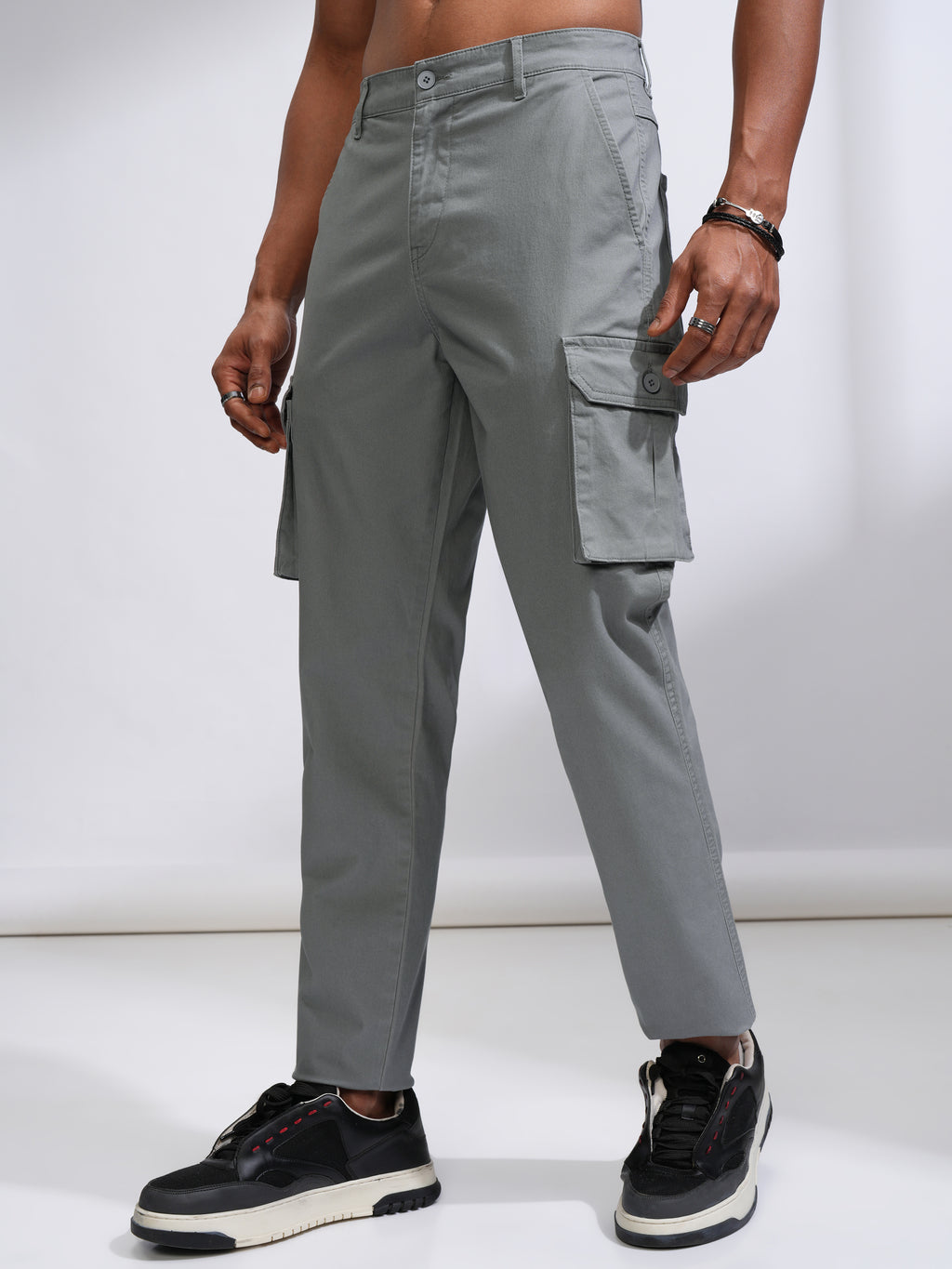 Purple By Highlander Men Grey Straight Fit Solid Cargo - Grey - Image 4