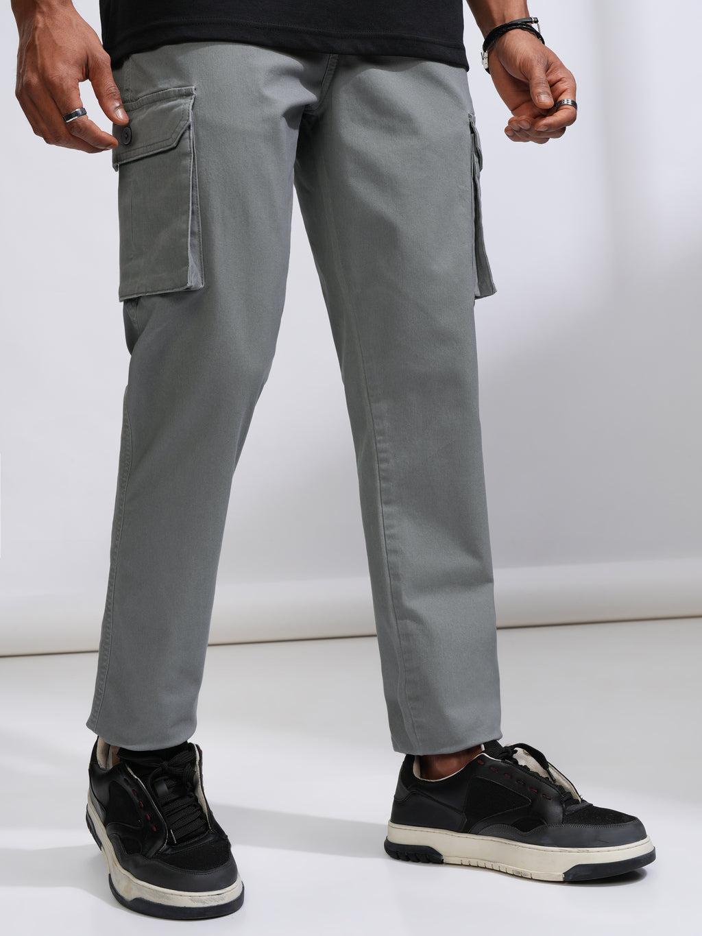 Purple By Highlander Men Grey Straight Fit Solid Cargo - Grey - Image 6