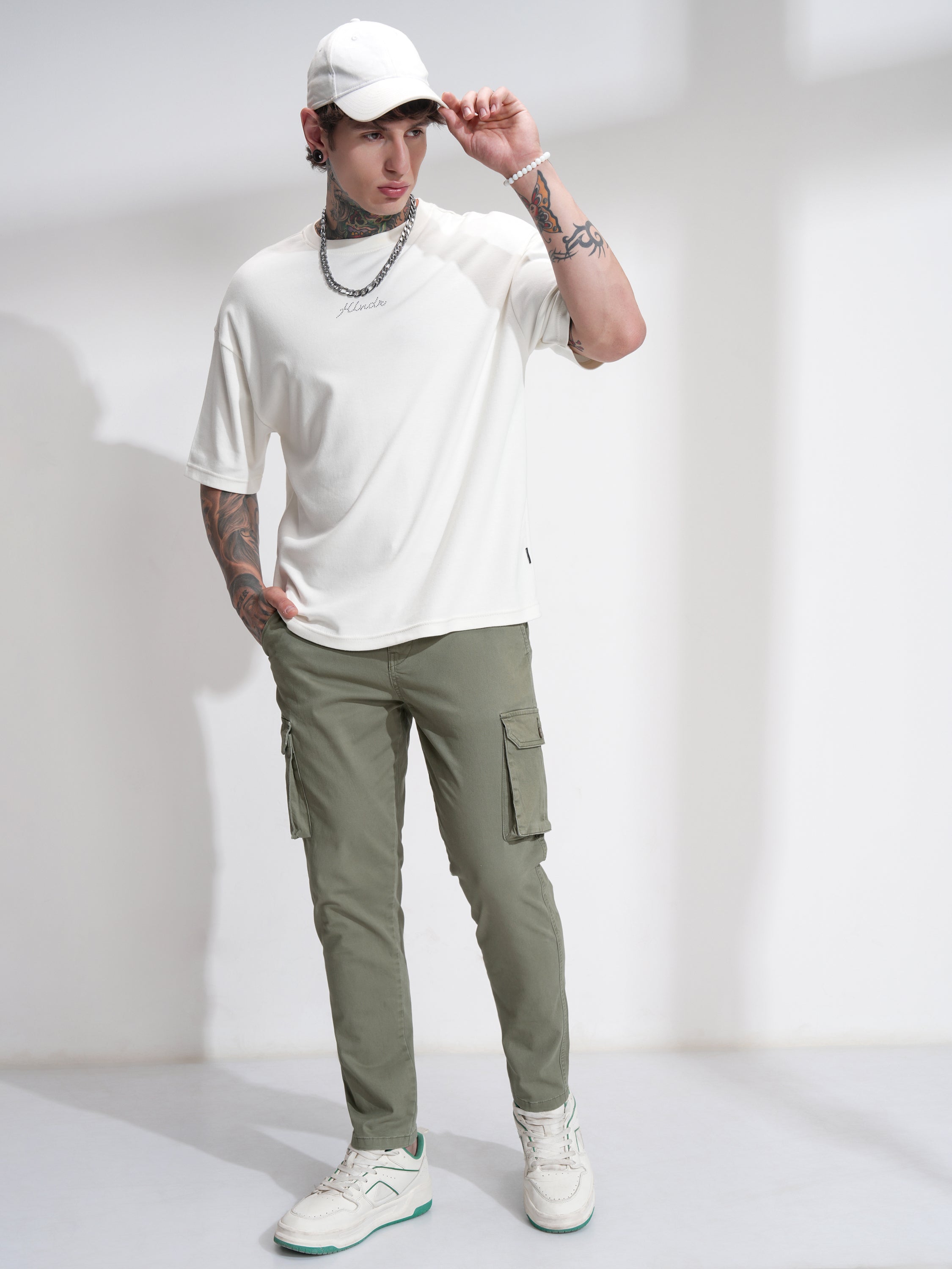 Purple By Highlander Men Green Regular Fit Solid Cargo - Green - Image 2