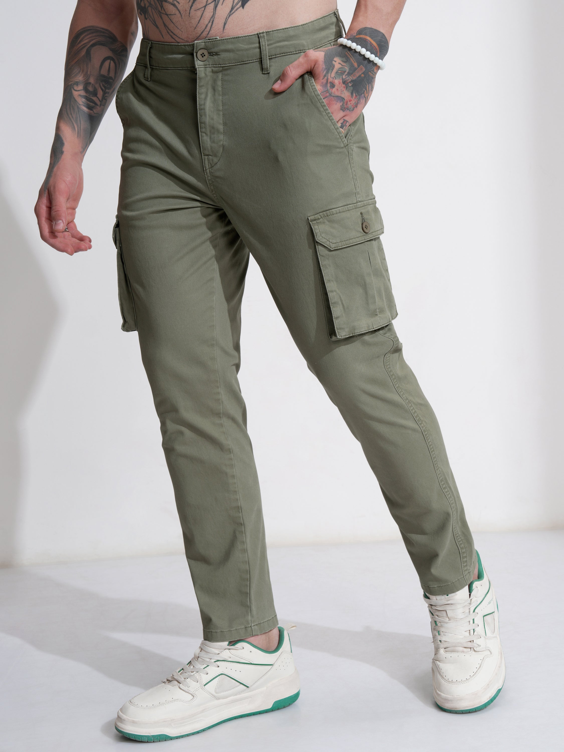 Purple By Highlander Men Green Regular Fit Solid Cargo - Green - Image 4