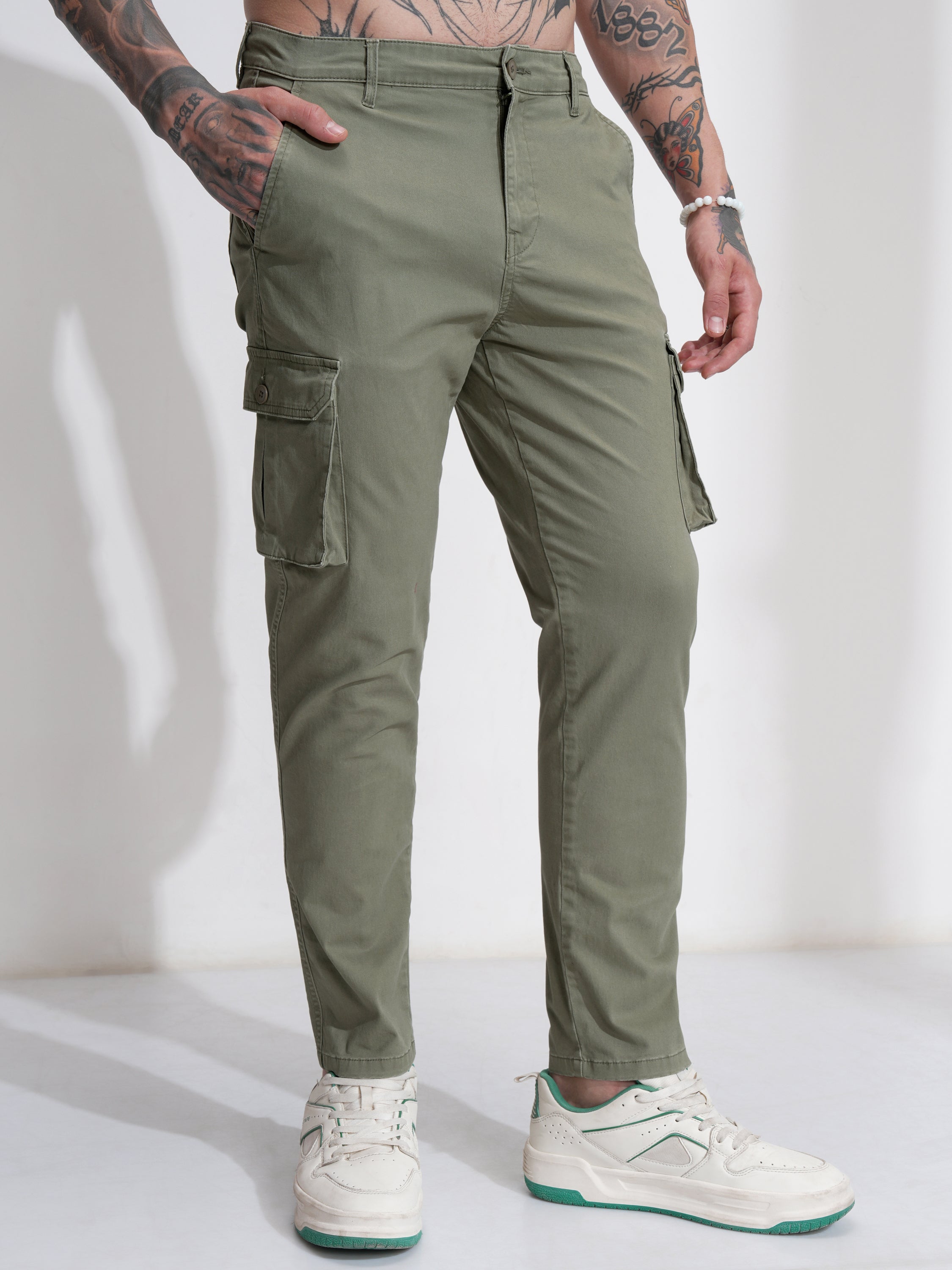 Purple By Highlander Men Green Regular Fit Solid Cargo - Green - Image 6