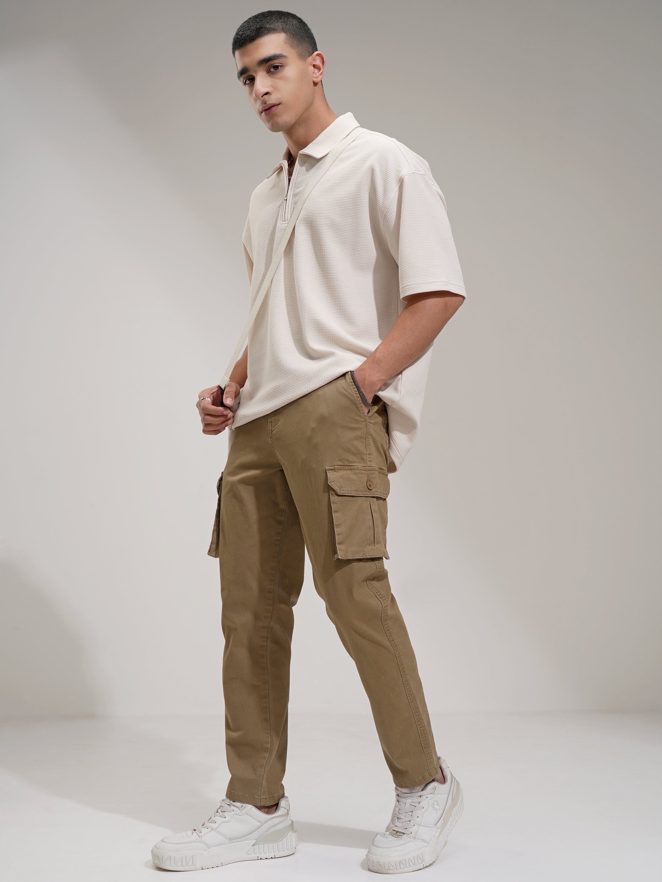 Purple By Highlander Men Brown Regular Fit Solid Cargo - Brown - Image 2